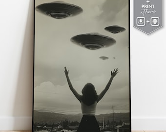 Vintage UFO Poster, Retro Sci-Fi Wall Art (Digital Download)