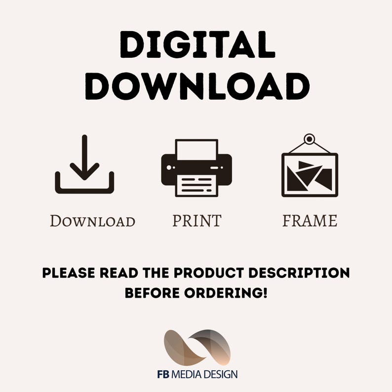 three icons representing different ways to download a product, along with a request to read the product description before ordering.