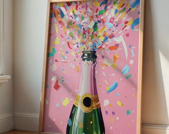 Champagne Confetti Print | Pink Girly Dorm Art (Digital Download)