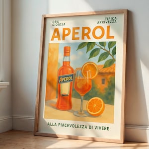 Vintage Aperol Spritz druckbare Wandkunst italienisches Cocktailplakat für Küche oder Barwagendekor, digitaler Download und Druck zu Hause