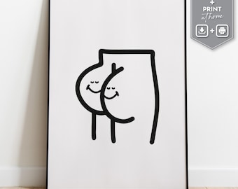 Funny Butt Line Art Print, Quirky Bathroom Decor (Digital Download)