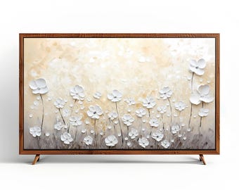 Strukturiertes weißes Blumenfeld-Rahmen TV-Kunst - Neutral Abstrakt (Digitaler Download)