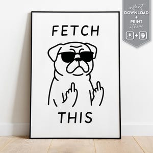 Rolig bulldoggkonsttryck, solglasögon, fräck hundhumor (digital nedladdning)