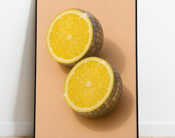 Lemon Disco Ball Kitchen Print – Retro Pop Art (Digital Download)