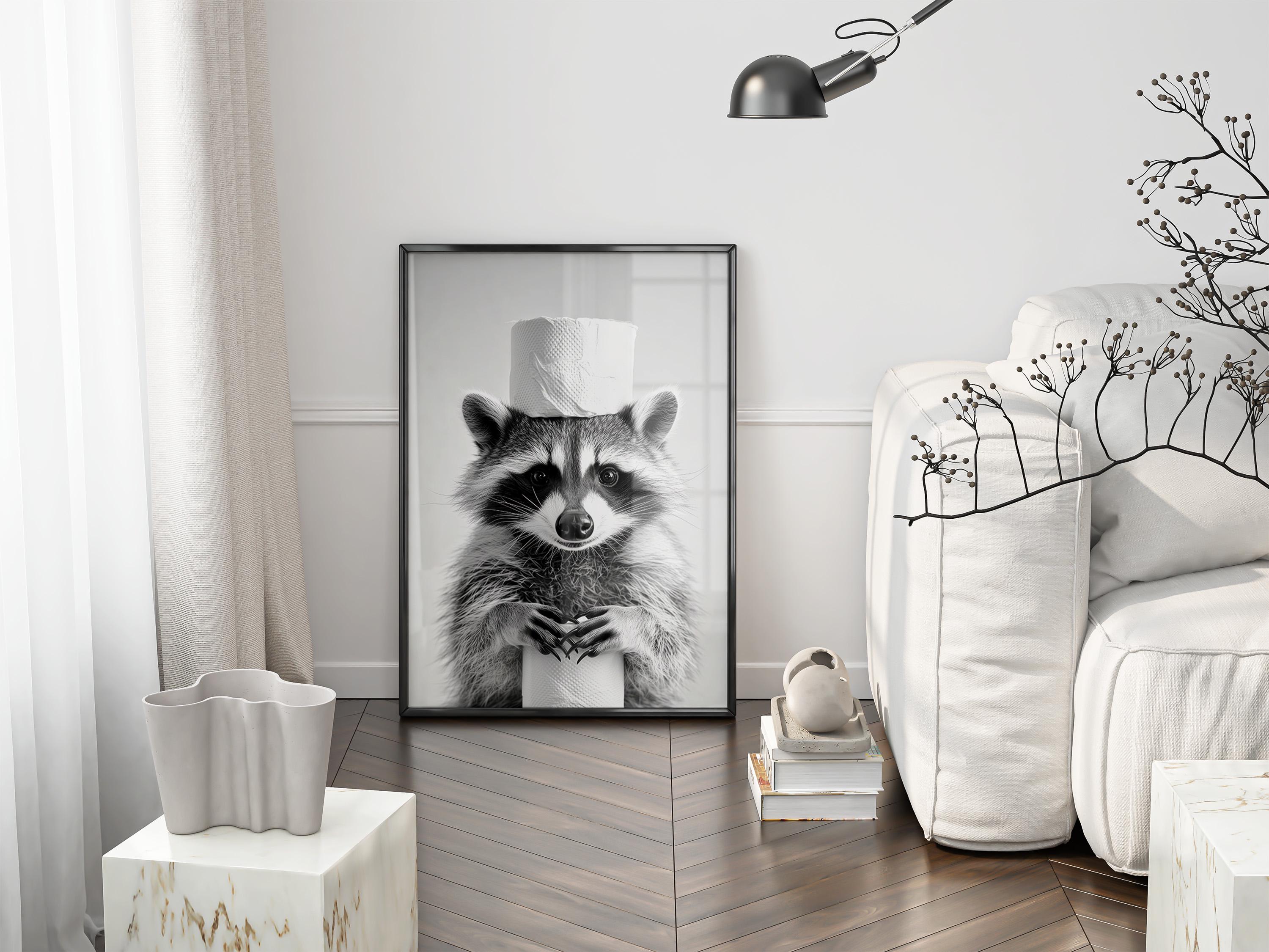 Funny Raccoon Bathroom Art Print, Black and White Digital Download ...