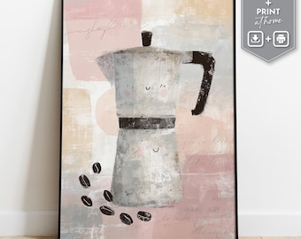 Moka Pot Art Print, Italian Coffee Illustration (Digital Download)