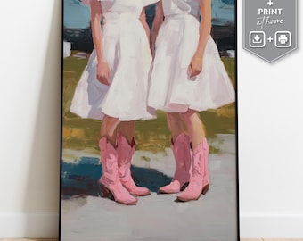Pink Cowgirl Boots Art Print | Girly Western Wall Decor (Digital Download)