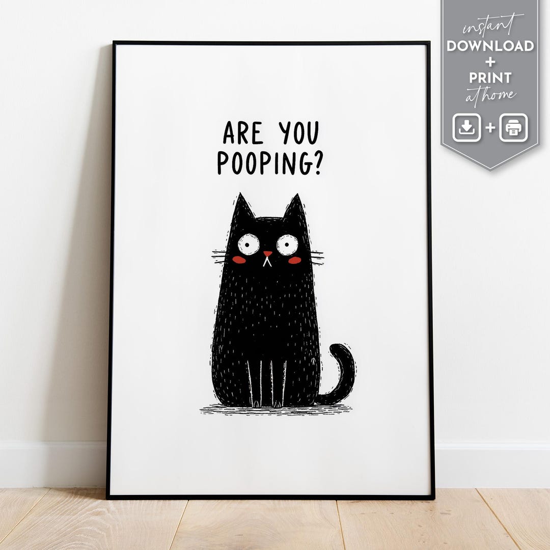 Funny Black Cat Bathroom Print | Quirky Restroom Wall Art (digital ...