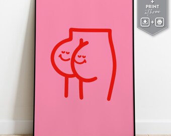 Funny Butt Line-Drawing Bathroom Poster, Playful Restroom Decor (Digital Download)