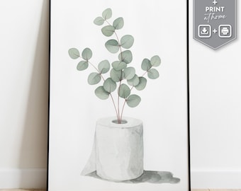 Eucalyptus Toilet Paper Watercolor Print, Funny Bathroom Art (Digital Download)