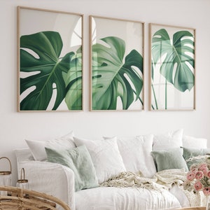 Monstera Wand Kunst Triptychon | Blumen Print Set | Wohnzimmer Wandkunst | Pflanzen Illustrationen | Digital Download DRUCKBARE Tropische Kunst