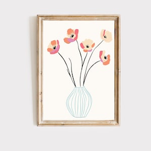 Abstract Floral Art Print, Flowers Vase Art #166