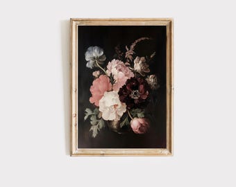 Stimmungsvolle Blumen druckbare Wandkunst, Dark Academia Digitaldruck #165
