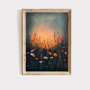 Wildflower Fields Digital Art, Vintage Botanical Landscape Wall Art, Floral Decor #113