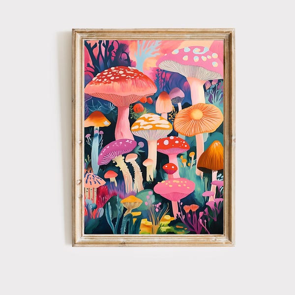 Abstract Mushroom Print: Colorful Botanical Wall Art (Digital Download)