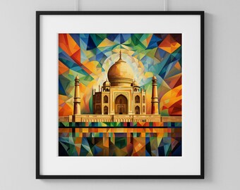 Taj Mahal, impression d'art, art mural, cubisme, paysage, monument, cadeau d'anniversaire, cadeau d'anniversaire, décoration murale