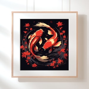 Koi Fish Feng Shui Wealth Luck koi fengshui bedroom wall art print living room attract happiness gifts for wedding gifts for anniversary