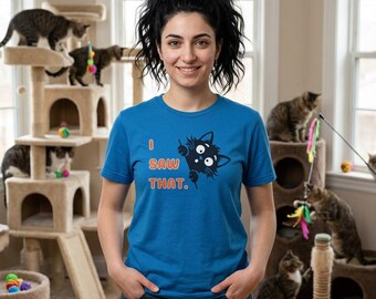 Peeking Black Cat I Saw That T-Shirt | Funny Cat Illustration