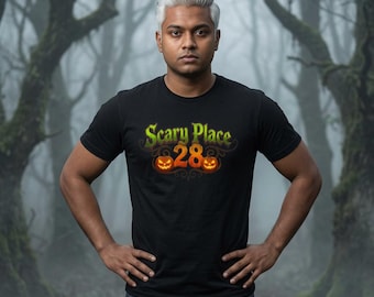 Scary Place 28 Halloween Pumpkins Logo T-Shirt | Halloween graphic tee