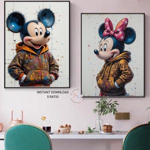 Mickey Minnie Print Hoodie Minnie Mouse paar Poster Pop Art abstrakte Wand Kunst Mickey minnie Mouse Graffiti Street Art Malerei lebendige