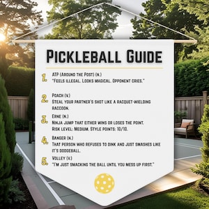Pickleball Guide Pennant - Fun Wall Decor for Sports Lovers, Perfect for Game Rooms, Coaches, and Sports Fans, Great Gift Idea, Pickleballer