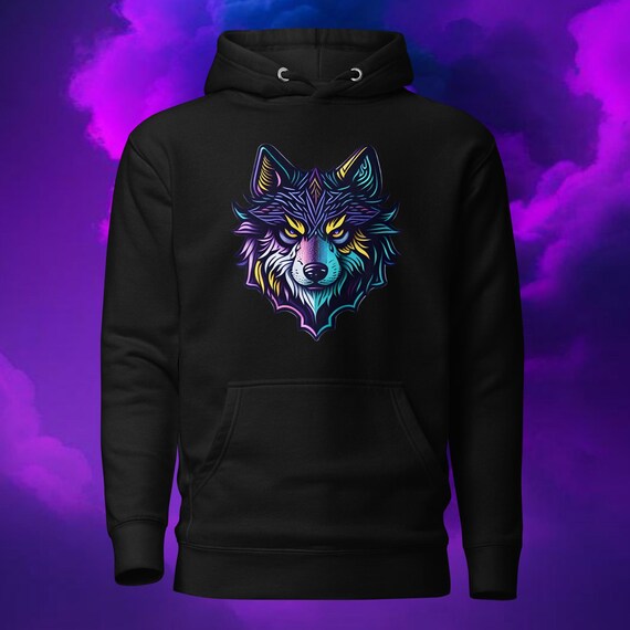 Hoodie Wolf Purple Dark Style Sweater Wolf Magic Design Wolf Design Etsy