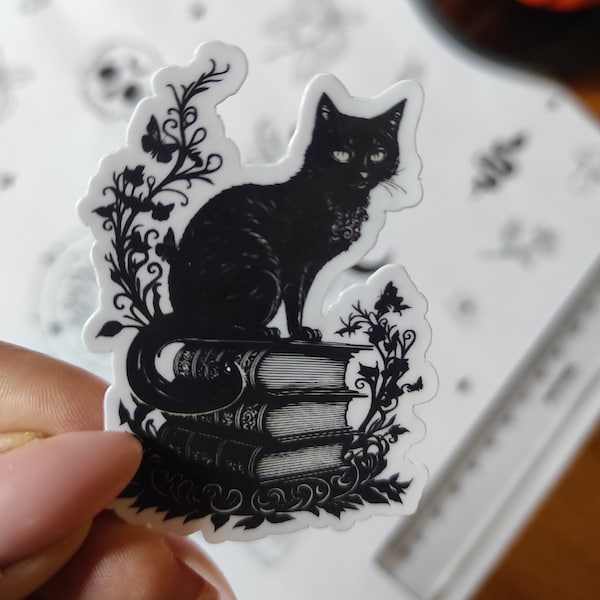 Vinyl Sticker- Bookstack Cat