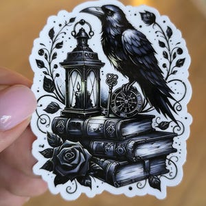 Vinyl Sticker-The bookstack Raven