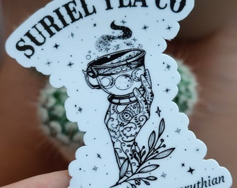Vinyl Sticker- Suriel / ACOTAR / Waterproof vinyl sticker “Suriel Tea Co” – ACOTAR fan merchandise with teacup & hand motif