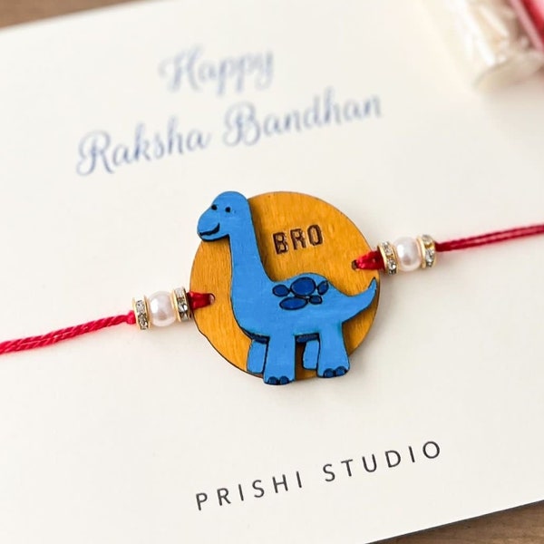 Hand-painted wooden Dinosaur kids Rakhi