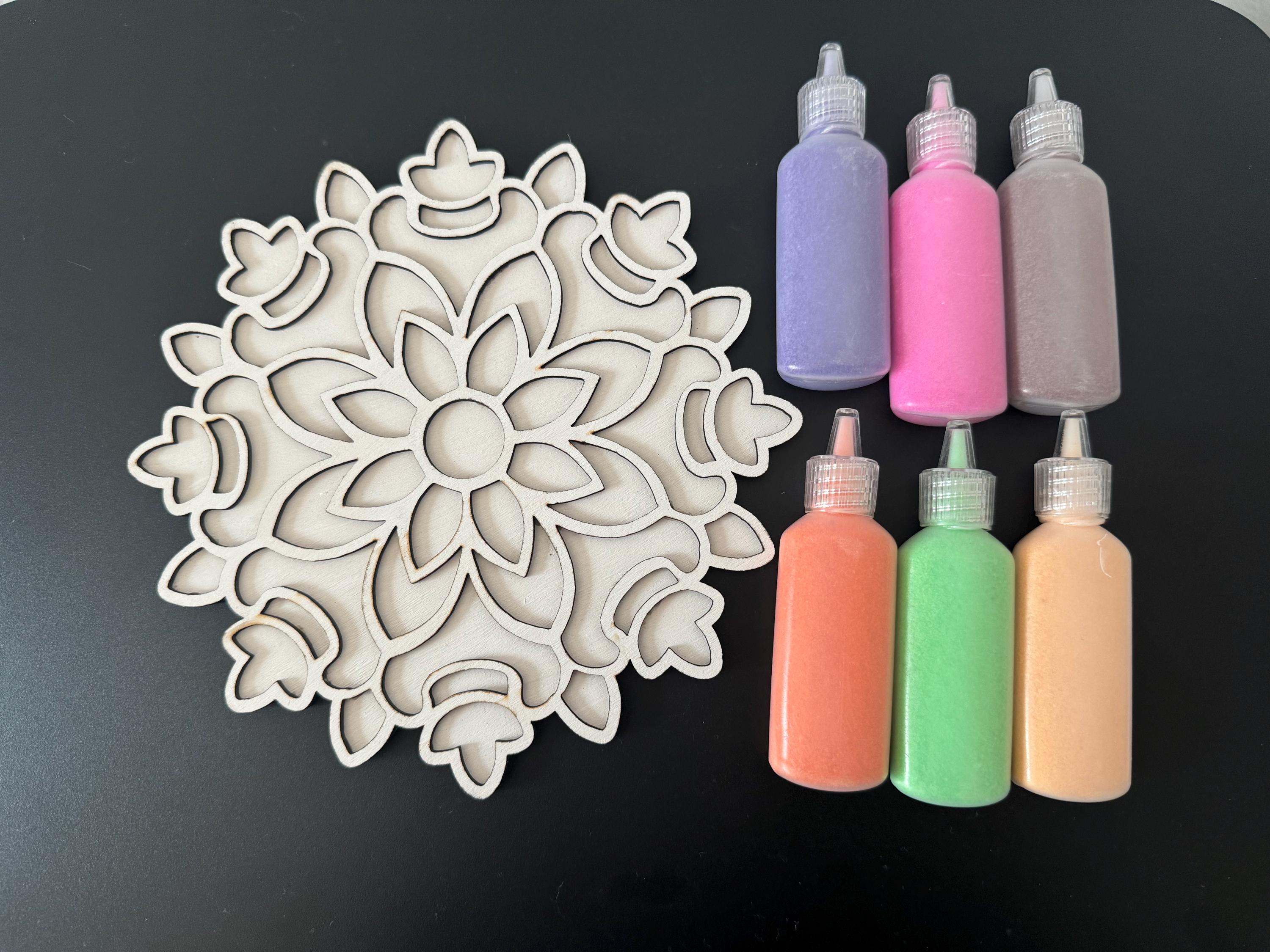 6.5” MDF Reusable Rangoli mat with Colored Sand Kit |  DIY Craft  | Festivals & Home Décor