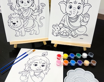 Painting kit | Pre-drawn canvas for kids | Indian Gods & Goddesses | DIY Paint party | Diwali, Holi, Navratri