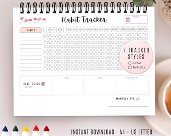 Habit Tracker Printable | Monthly Routine Tracker | Habit Journal | Workout Log | PDF Planner Insert | Bullet Journal Page | A4, US Letter