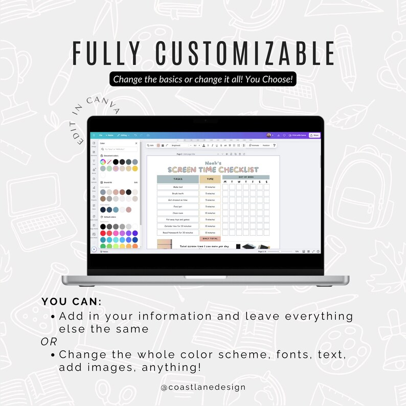 Fully customizable - add your child's name, or change the responsibilities and chores, add your routine!