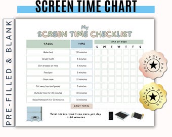 Kids Screen Time Chart: Daily Task Tracker (Printable PDF & Canva Template)