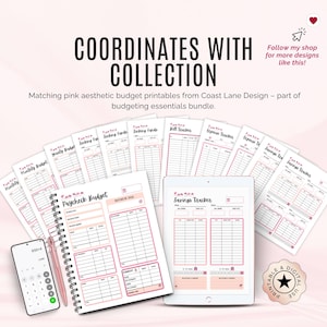Coordinated pink budget planning bundle with other Coast Lane Design tools