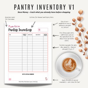 Printable Pantry Inventory template for meal prep and grocery shopping organisation.