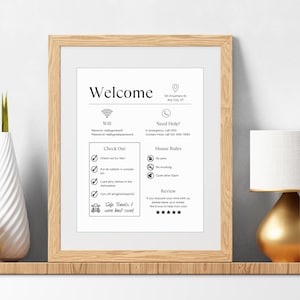 Znak powitalny dla gospodarza Airbnb Zestaw 4, wynajem wakacyjny do wydrukowania, szablon VRBO, przyjazd, WIFI, zasady domu, wymeldowanie gości, edytowalny Canva