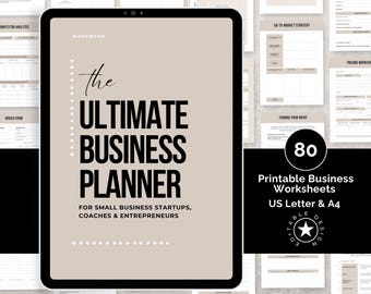 Printable Business Planner Bundle | 90 page PLR Small Business Startup Planner, Marketing & Financial Workbook with Editable Canva Template