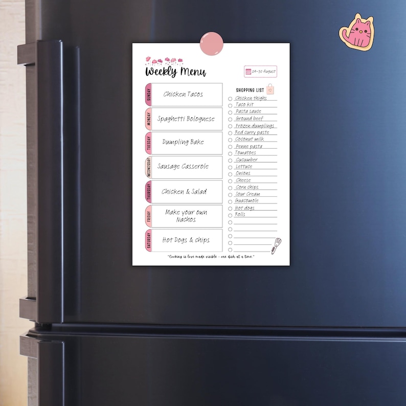 Printable Weekly Meal Planner used digitally on iPad and printed for kitchen organization and family meal planning