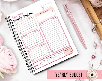 Yearly Budget Planner Printable - Feminine Finance Tracker in 4 sizes (A4/A5/US Letter/Half Letter PDF)