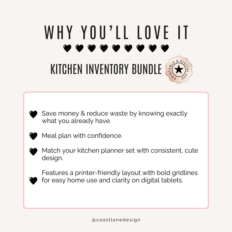 Printable Kitchen Planner Bundle with benefits – save money, reduce waste, stay organised and stylish.
