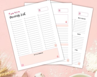 Grocery List Printable | 3 Shopping List Versions – Meal Prep, Kitchen Organization, Digital Planner Insert PDF