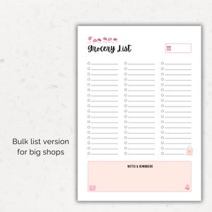 Simple bulk grocery list printable with three-column layout for writing a large shopping list.