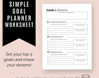 Simple Goal Planner Worksheet: SMART Yearly Goals (PDF Download)