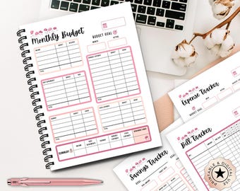 Pink Budget Planner Printable Bundle: Finance Tracker Budgeting Essentials (A4 A5 US Letter Half Letter PDF)