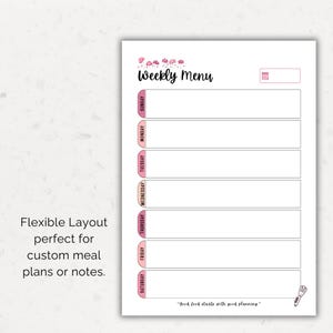 Printable weekly menu planner blank version – flexible layout for meal planning and kitchen organisation.
