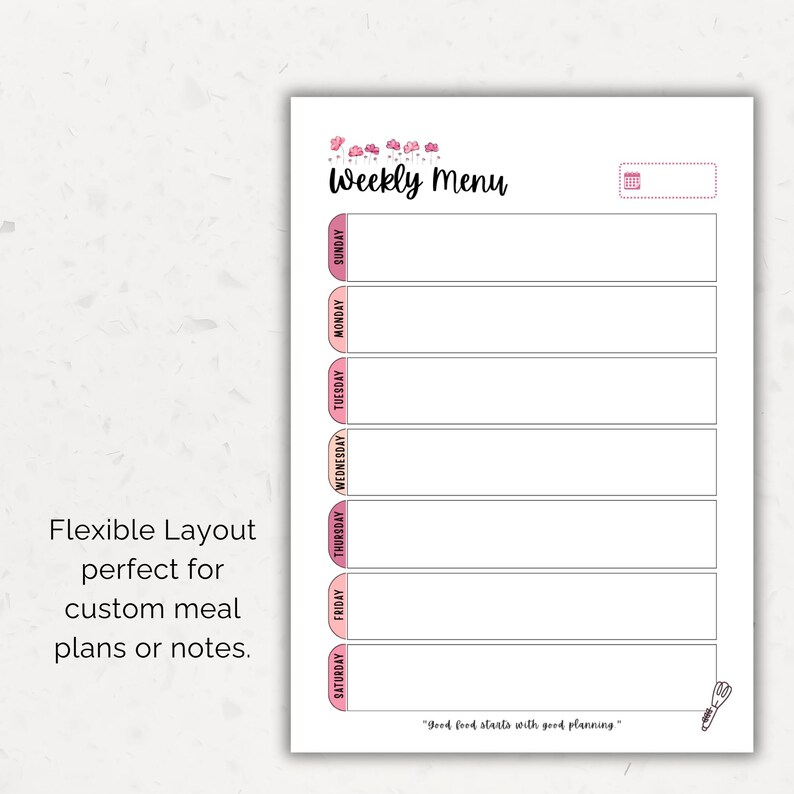 Printable weekly menu planner blank version – flexible layout for meal planning and kitchen organisation.