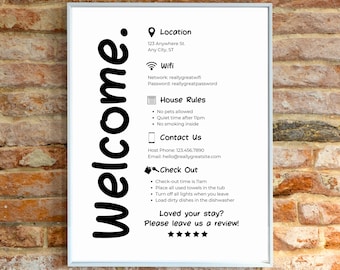Airbnb Welcome Sign Template: Vacation Rental House Rules (Canva Editable, Digital Download)