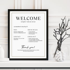 Znak powitalny dla gospodarza Airbnb, wynajem wakacyjny do wydrukowania, szablon VRBO, znak dla gości, WIFI, zasady domu, plakat z informacją o wymeldowaniu, edytowalny w Canva